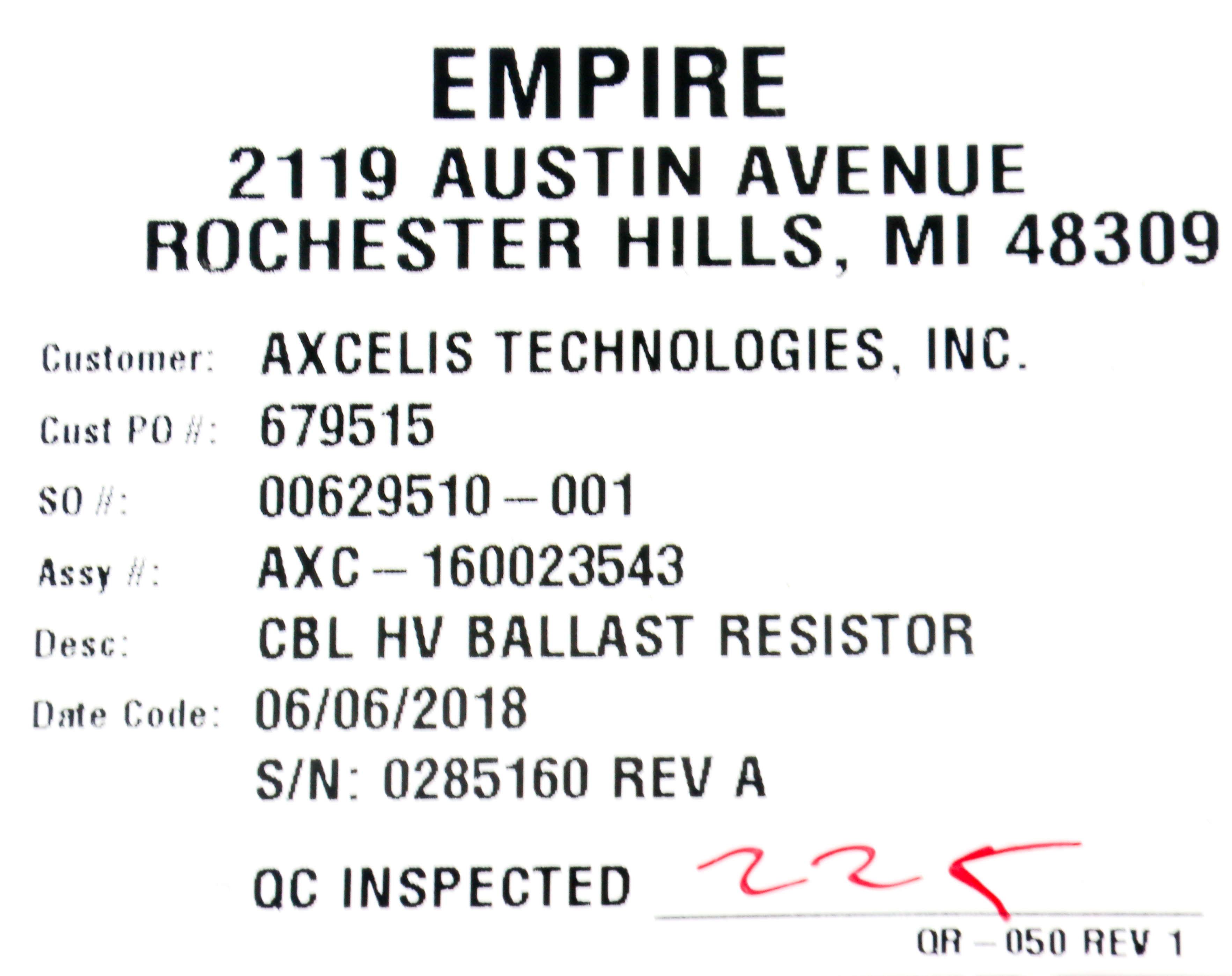 26493 AXCELIS CABLE HV BALLAST RESISTOR 160023543 | eBay